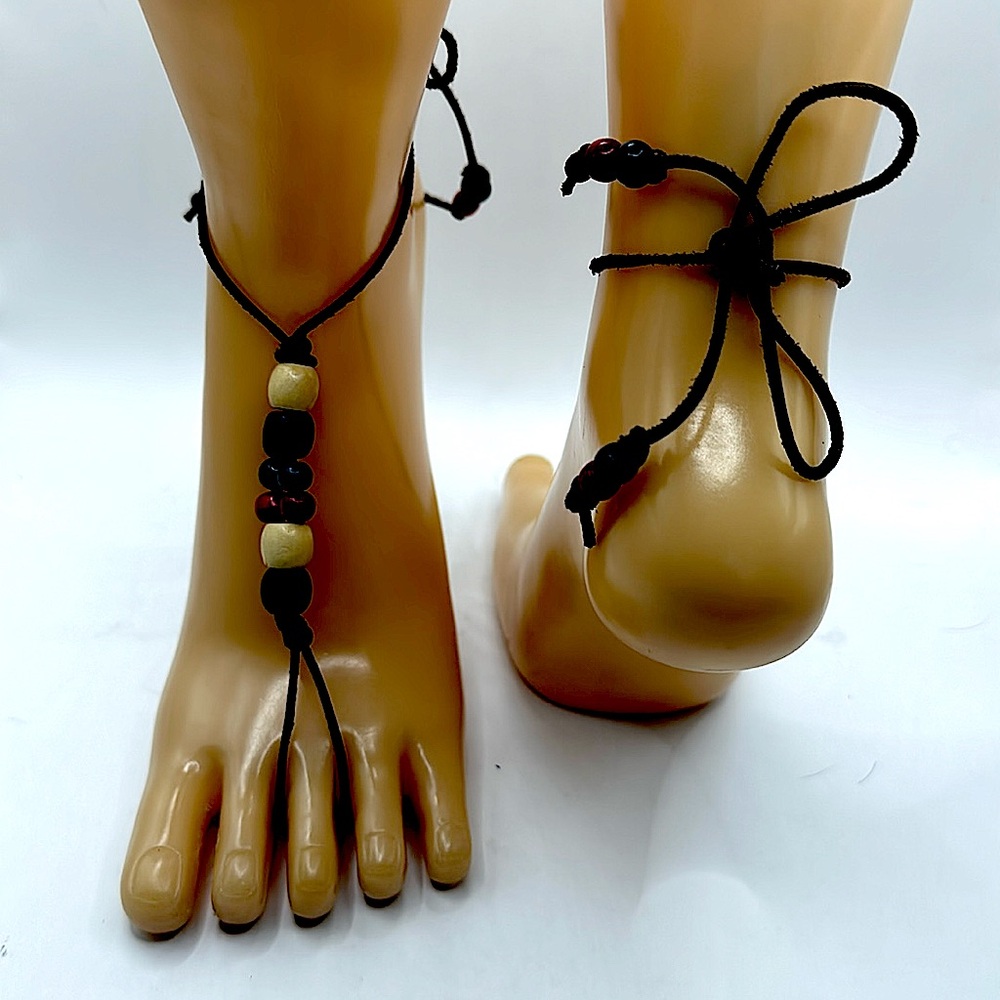 Handmade beaded, barefoot sandals